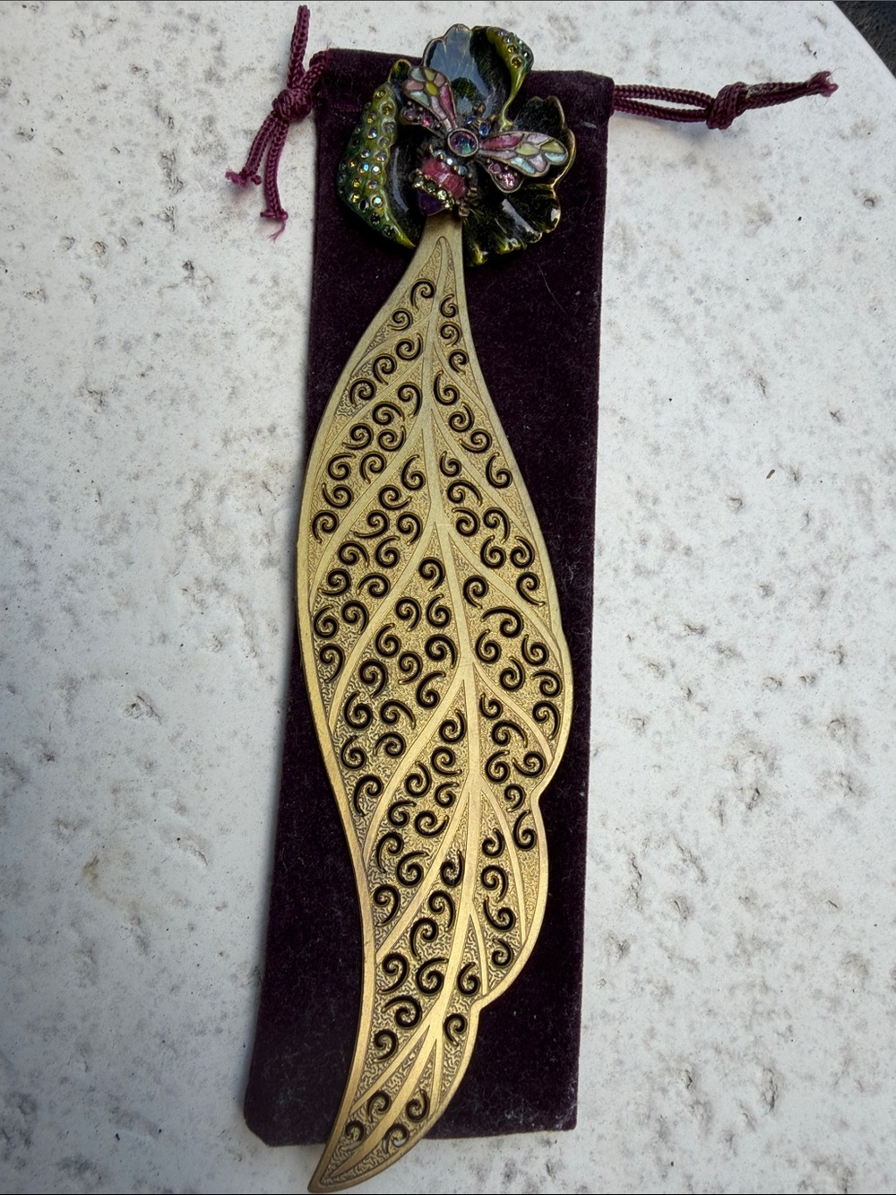 Jay Strongwater Gold Filigree Leaf Bookmark with Multicolored Butterfly Accent